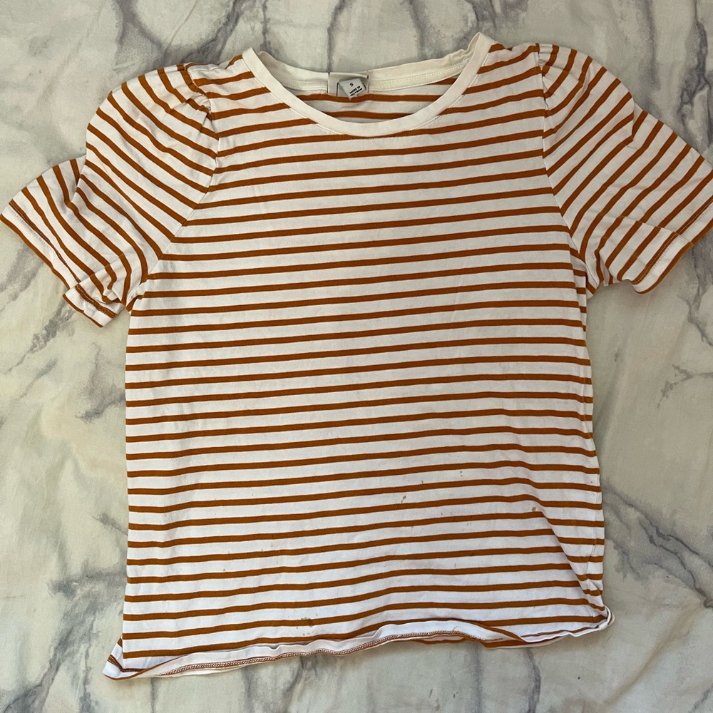 Vintage 80s aesthetic Beige and White Striped Woman’s Tee